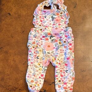 Little Sleepies Floral Overalls - Pink and White